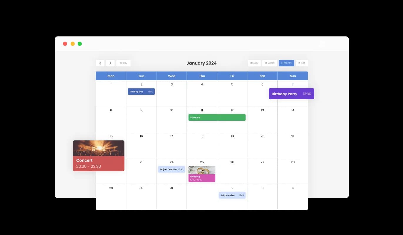 Events Calendar - Personalized Color Customization